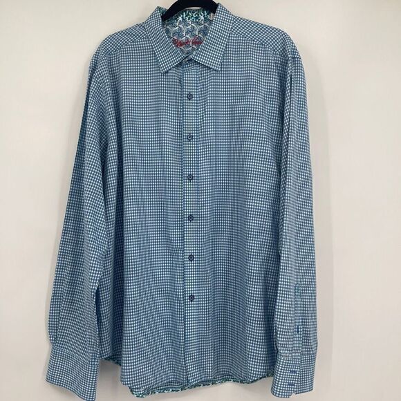 Robert Graham Men's Blue & White Checkered Print Button-Up Shirt Size 2XL - Picture 1 of 6